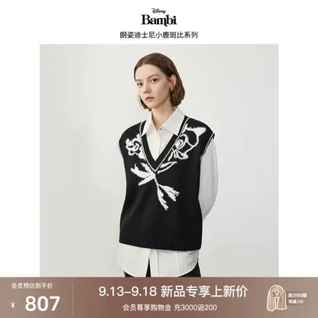 【迪士尼小鹿斑比系列】朗姿羊毛马甲背心外搭上衣2023年冬季新款图片