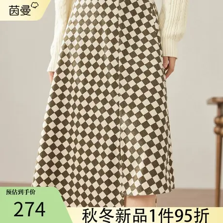 茵曼官方旗舰店女装复古半身裙2023冬季新款灯芯绒不规则A字裙子图片