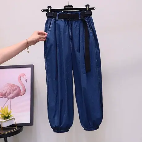 工装裤女夏季薄款明线哈伦宽松萝卜裤糖果色小个子九分休闲束脚裤商品大图