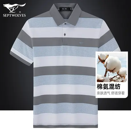 七匹狼狼族生活夏季休闲短袖T恤男士撞色条纹修身柔软透气Polo衫商品大图