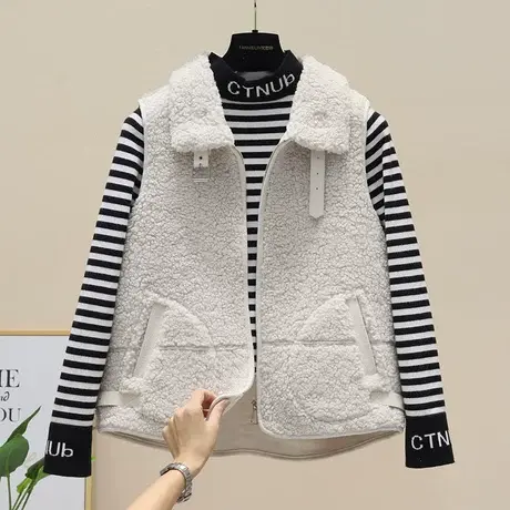 羊羔毛马甲女短款2023秋冬新爆款羊羔绒马夹外穿背心皮毛一体坎肩商品大图