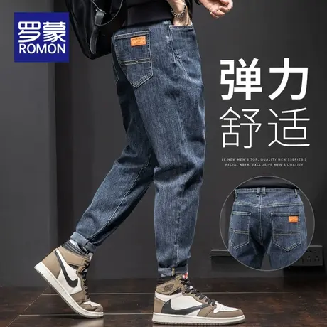 罗蒙牛仔裤男秋季2023新款男士宽松直筒潮牌高端九分裤工装长裤子商品大图