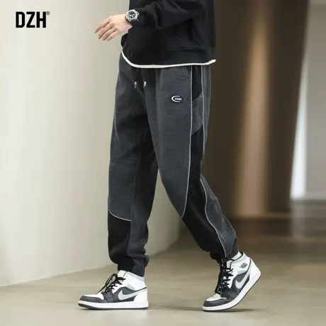 男士灯芯绒拼接裤子男款秋季2023年新款束脚运动裤宽松休闲裤卫裤商品大图