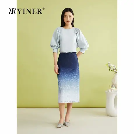 YINER音儿女装夏季法式优雅高支亲肤绵衬衫收褶泡泡袖轻上衣商品大图