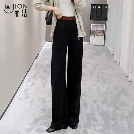 天丝亚麻阔腿裤女裤子春秋款显瘦垂感松紧高腰2025新款黑色直筒裤商品大图