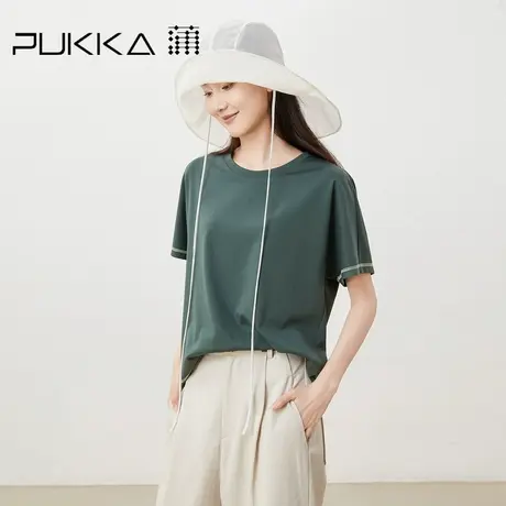 蒲PUKKA 原创设计2023春夏新品软糯简约百搭休闲针织圆领短袖T恤图片