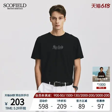 SCOFIELD男士夏季新款圆领舒适短袖棉质休闲宽松简约黑色T恤商品大图