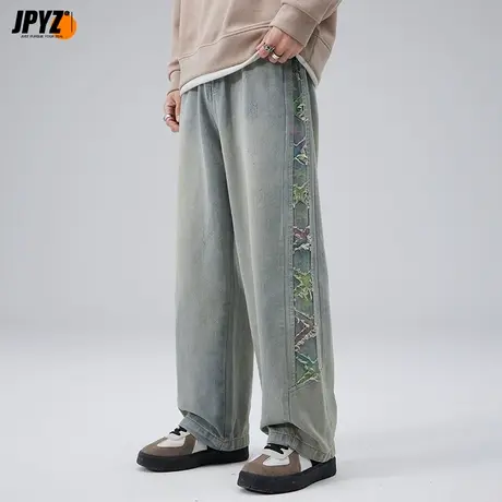 男生美式复古牛仔裤宽松阔腿喇叭裤男士高街高级感痞帅新款长裤子图片