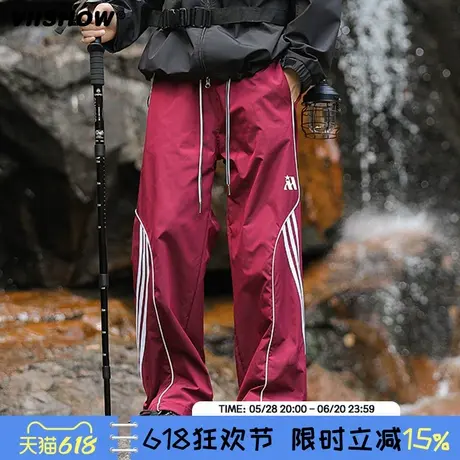 VIISHOW户外登山冲锋裤男机能条纹休闲长裤痞帅宽松百搭直筒裤子商品大图