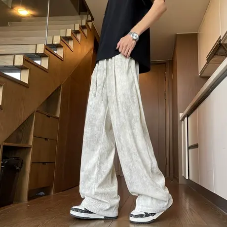 潮牌【扎染树皮纹】新款直筒垂感休闲裤男女百搭宽松凉感阔腿裤夏商品大图