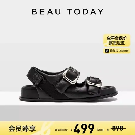 【清仓款】BeauToday真皮休闲凉鞋女款夏季新款厚底复古罗马凉鞋图片