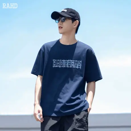 Radiohead短袖t恤男2024夏季新款藏青简约logo设计上衣潮牌体恤衫商品大图