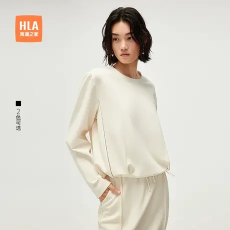HLA/海澜之家柔软轻盈卫衣25春夏新简约嵌线装饰圆领宽松上衣女装商品大图