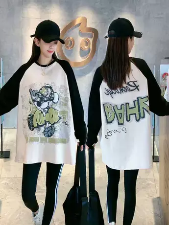 2023秋季新款长袖爆款拼接撞色卫衣韩系外穿大码显瘦百搭时尚T恤商品大图