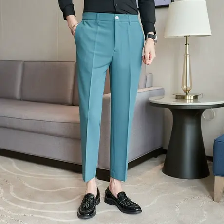 松紧腰围微锥西裤男秋季新款意式显高显瘦休闲男裤潮流痞帅长裤子商品大图