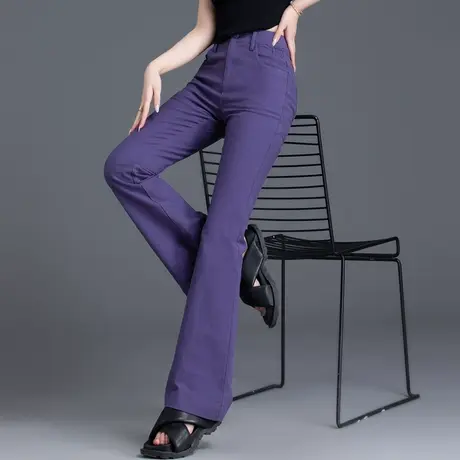 紫色裤子女新款2023爆款秋冬微喇牛仔裤女美式高街喇叭裤高腰显瘦商品大图