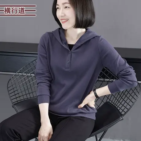 纯色2023冬装连帽打底衫长袖T恤女装大码宽松百搭休闲上衣带帽衫图片