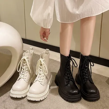 马丁靴女英伦风百搭白色2023春夏低帮时尚厚底增高复古短靴ins潮图片