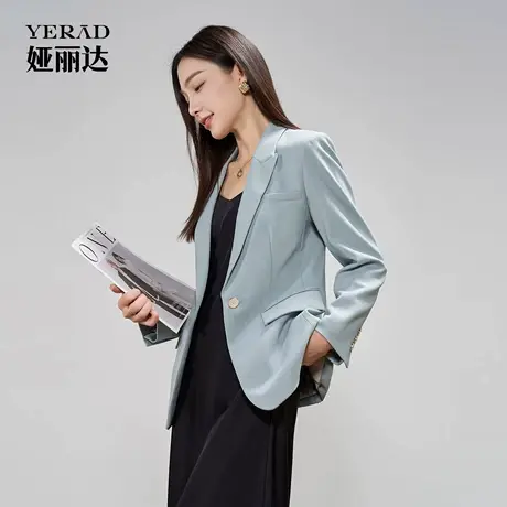 娅丽达高级感通勤西装外套女秋季新款女装休闲修身气质蓝色西服女图片