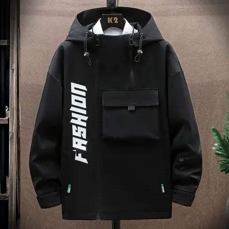 冲锋衣外套男春秋款潮牌连帽户外登山服青少年防风衣服工装夹克男商品大图