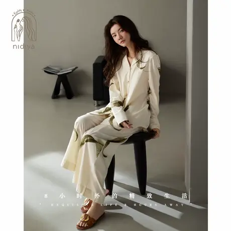 妮狄娅睡衣女秋季纯棉长袖开衫款宽松休闲春秋时尚外穿家居服套装图片