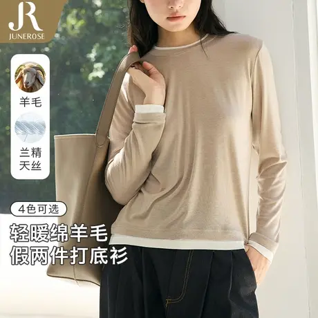 六月玫瑰羊毛假两件打底衫女秋冬内搭可外穿洋气小立领针织衫商品大图