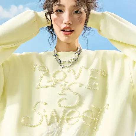 Nuthink多巴胺珍珠圆领卫衣字母重磅潮牌宽松情侣男女2025秋新款商品大图