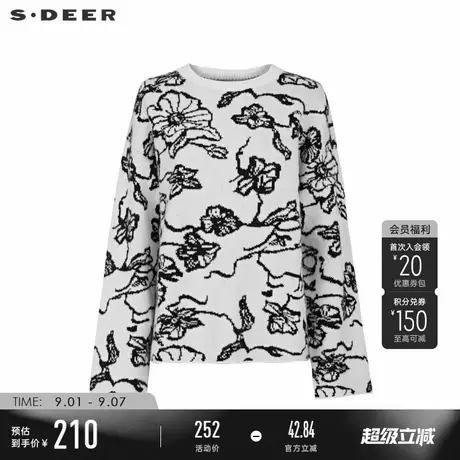 sdeer圣迪奥春秋季女装罗纹圆领撞色印花宽松针织衫S241Z3514商品大图