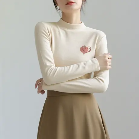KV真维斯半高领薄绒打底衫女内搭显瘦2025新款秋冬季修身长袖上衣商品大图