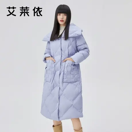 【直播专享】艾莱依编织口袋羽绒服女2022新款长款过膝翻领冬外套商品大图