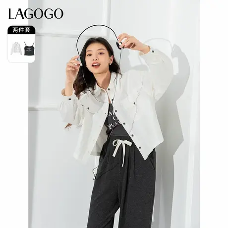 LAGOGO简约休闲舒适短外套女拉谷谷2024年秋季新款吊带上衣两件套商品大图