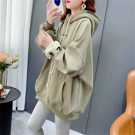 慵懒风加绒连帽卫衣女秋冬2022新款加厚宽松中长款休闲上衣ins潮商品大图