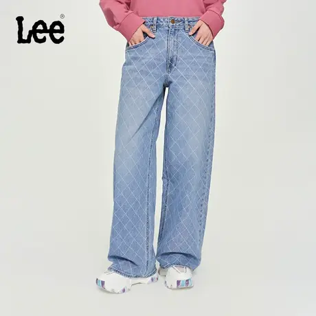 Lee商场同款23秋冬新品浅蓝色宽腿格纹印花女牛仔裤LWB005225101商品大图