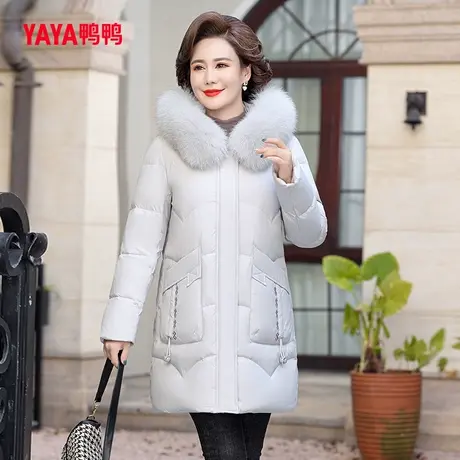 鸭鸭羽绒服女2023冬季新品中长款妈妈装狐狸毛领百搭保暖外套C图片
