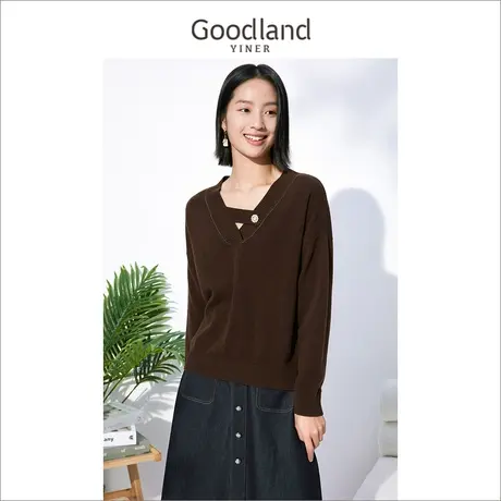 起球-音儿美地女装2022冬季新款通勤钉珠纯羊毛套头针织衫商品大图