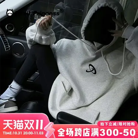 oversize大版街头风灰色帽衫卫衣女百搭通勤高级感薄款套头上衣潮商品大图
