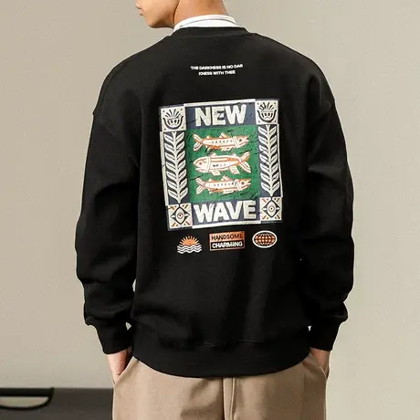 潮流男装大码卫衣宽松圆领潮牌卫衣男士长袖春秋款休闲男装卫衣图片