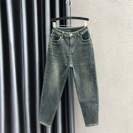 欧货小脚牛仔裤女23秋冬新款加绒加厚复古高腰小众百搭哈伦裤垮裤图片