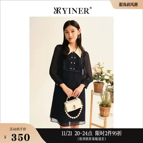 YINER音儿线上专选女装秋季衬衫裙雪纺荷叶边连衣裙图片