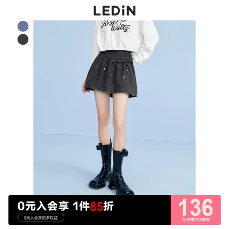 乐町亮钻牛仔短裙休闲春夏新款女装半身裙短款设计感黑色半裙图片