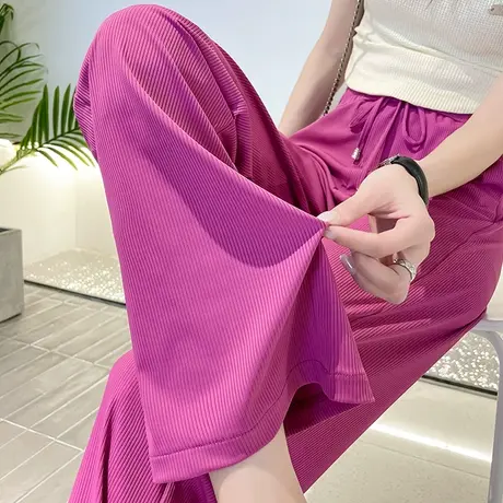 冰丝阔腿裤女夏季薄款裤子小个子垂感高腰防蚊宽松直筒休闲拖地裤商品大图