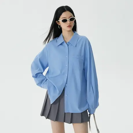 omont蛋挞家 白色宽松衬衫女夏季2023新款复古长袖显瘦衬衣上衣图片