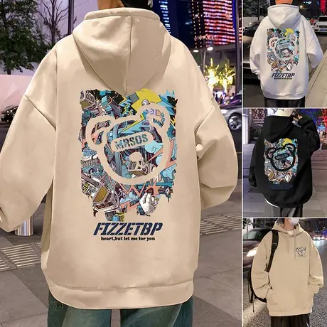 纯棉连帽卫衣男春秋季2024新款潮流帽衫美式ins潮牌外套男装宽松商品大图