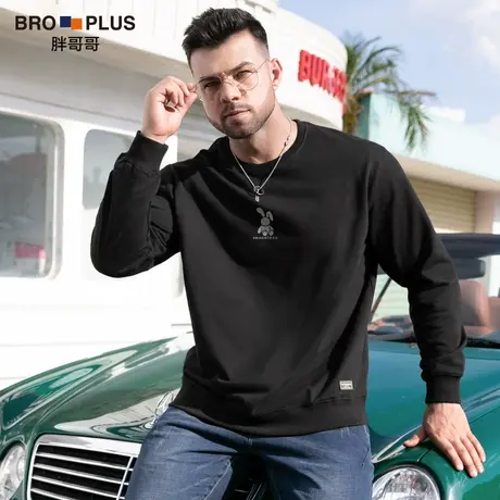 胖哥哥秋季宽松加肥加大码卫衣男ins潮牌打底衫百搭圆领套头上衣商品大图