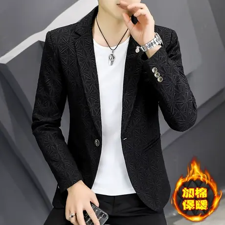 西装男士帅气潮流加绒加厚款外套发型师修身秋冬季韩版个性小西服商品大图