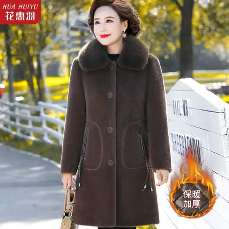 妈妈冬装外套洋气中长款上衣2022新款中老年人女装水貂绒加厚大衣商品大图
