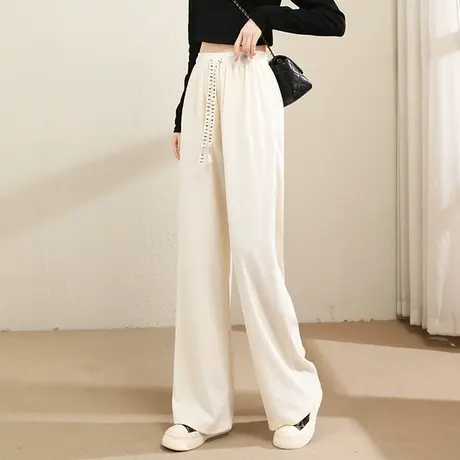 时尚气质休闲显瘦阔腿裤2023年春季新款女士简约高腰松紧腰裤子商品大图