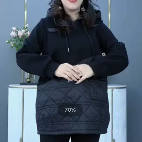 2024春春季大码女装加厚显瘦气质运动时尚卫衣休闲保暖连帽女上衣图片