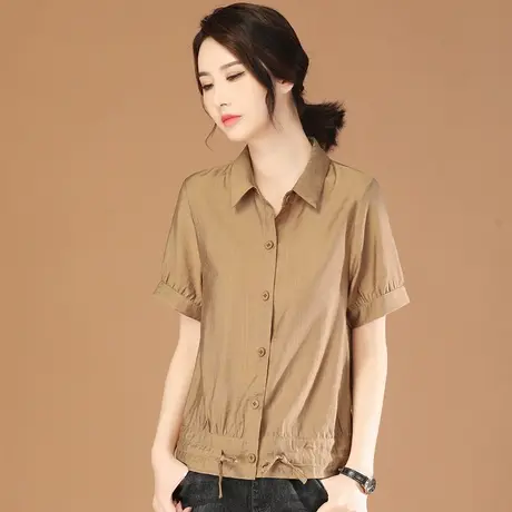韩潮袭人高级感休闲纯色短袖衬衣女夏季新款抽绳衬衫设计感小众商品大图