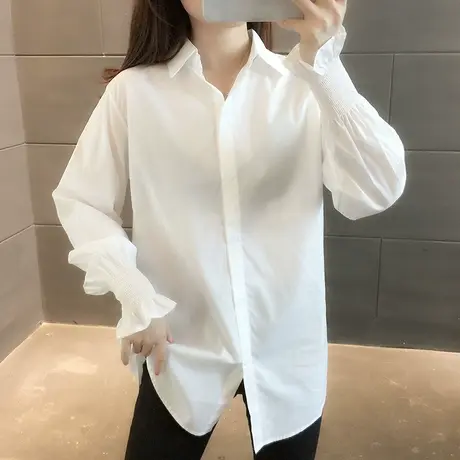 白色衬衫女设计感小众秋装2023年新款女衬衣宽松长袖别致上衣早秋图片
